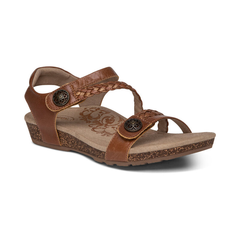 Aetrex Womens Jillian Braided Quarter Strap Wide Width Cognac - aYKoBajPw